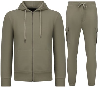 Casual Oversized Ribbed Joggingpak Heren Volwassenen - Trainingspak Heren - Nette Tweedelige Set - 7920- Olijfgroen