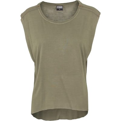 Urban Classics - Shoulder Zip HiLo Dames T-shirt - S - Groen