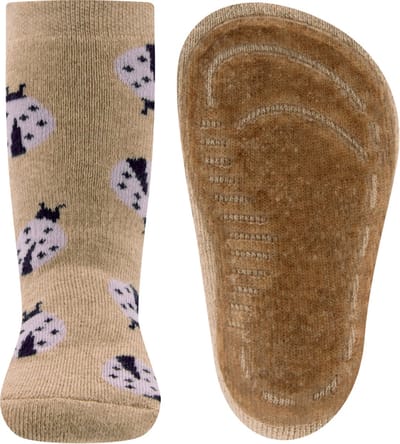 Ewers Antislipsok Beige - Lieveheersbeestjes lila - Siliconenzool-29/30
