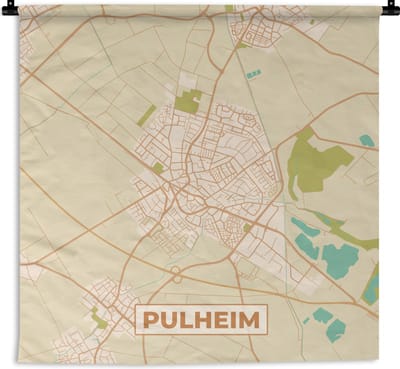Wandkleed - Wanddoek - Pulheim - Stadskaart - Kaart - Vintage - Plattegrond - 180x180 cm - Wandtapijt