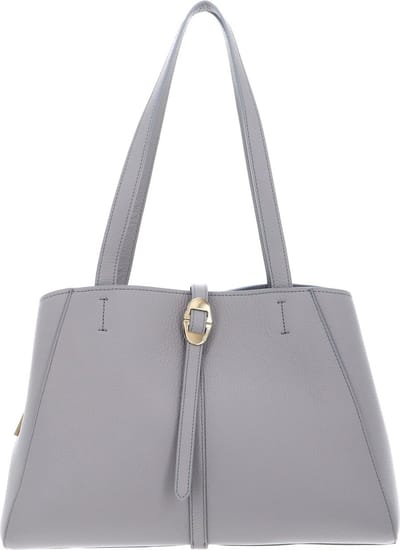 COCCINELLE Leren Schoudertas Shopper Chara Handbag Grained Leather Light Grey Lichtgrijs