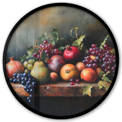 Poster in lijst Rond - Fotolijst 40x40 cm - Posters - Rustiek - Stilleven - Fruit - Ronde posterlijst zwart - Decoratie - Wanddecoratie woonkamer - Muurdecoratie slaapkamer