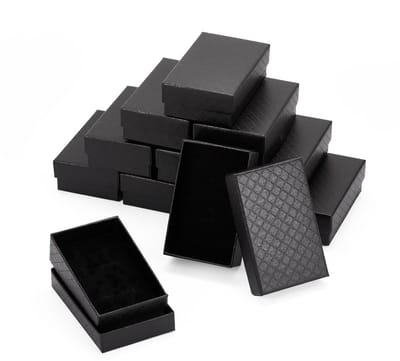 Dailygoods- Sieradendoos 12 stuks - Kartonnen Doos - Rechthoekig - Ruitpatroon - Zwart - 8,1 x 5,1 x 2,6 cm - Duurzaam met Spons - Juwelendoos