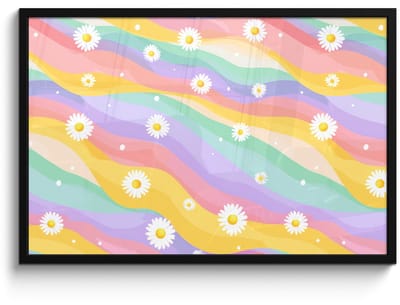 Poster in lijst - Fotolijst 90x60 cm - Posters - Madeliefjes - Kleurrijk - Pastel - Vrolijk - Posterlijst zwart - Decoratie - Wanddecoratie woonkamer - Muurdecoratie slaapkamer