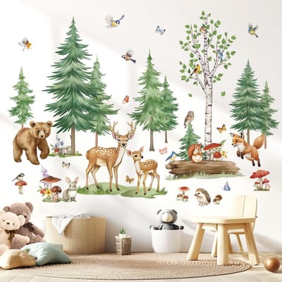 IMstore - Wanddecoratie - Dierenwandstickers - Makkelijk te plakken - Multicolor - Voor kinderkamer - Schattige beren en herten