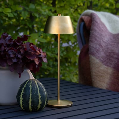 Konstsmide LED tafellamp op accu Eze, matgoud, 32 cm, IP54, USB