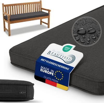 Beautissu Bankkussen Outdoor 100x40 cm – Weerbestendig Zitkussen voor Tuinbank, Balkon & Terras – Zacht Kussen voor Bank met Aafneembare Hoes & Ritssluiting – Wasbaar 30 °C – Antraciet – Calme BK