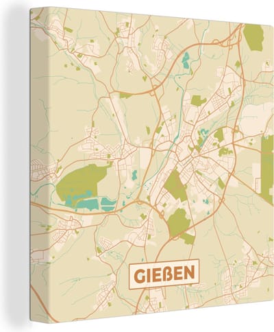 Canvas Schilderij Plattegrond - Gieben - Kaart - Vintage - Stadskaart - 20x20 cm - Wanddecoratie