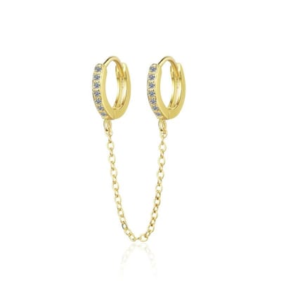 Aramat Jewels | Oorringen | Zilveren 10mm Oorringen met Kettinkje | Goudkleurig | |3mm | Zilver | Kinderen, Volwassenen | Verkleurd niet