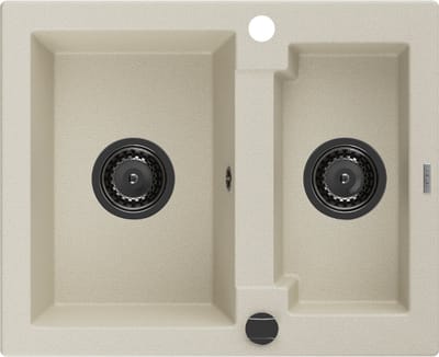 Mexen Carlos granieten spoelbak 1,5-komor 582 x 475 , beige, zwarte sifon - 6518581500-69-B
