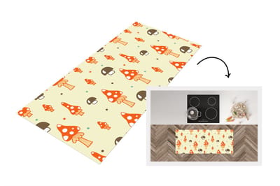 Keukenloper 120x50 cm - Keukenmat vinyl Patronen - Paddestoel - Oranje - Keukenmatten loper - Keuken vloerkleed tapijt
