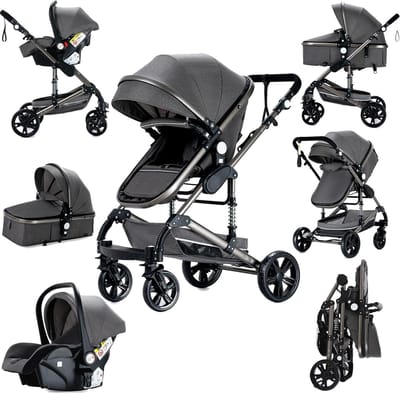3-in-1 Kinderwagen voor Pasgeborenen - Draagbare Reiswieg, Opvouwbaar en Lichtgewicht
