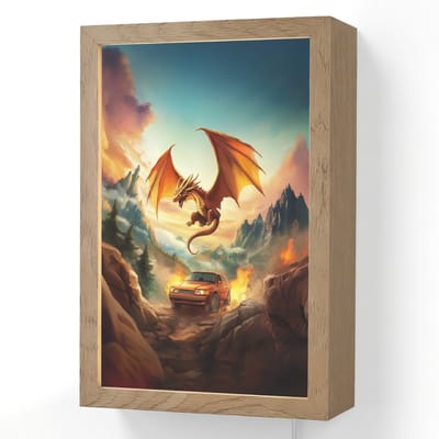 Wandlamp 20x30 cm - Oplaadbaar - Draak - Auto - Bergen - Vuur - Wandlampen binnen woonkamer - Slaapkamer lamp met kabel - Decoratieve nachtlamp - Vloerlamp snoer
