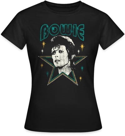 David Bowie Belettering Met Portret En Ster T-Shirt Dames