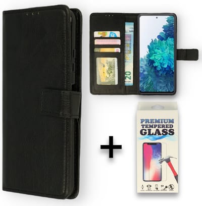 HB Hoesje Geschikt voor Oppo A9 2020 Zwart - Portemonnee Book Case met Kaarthouder & Glazen Screenprotector