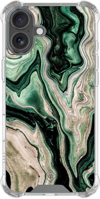 Casimoda® hoesje - Geschikt voor iPhone 17 - Groen marmer / Marble - Shockproof case - Extra sterk - TPU/polycarbonaat - Groen, Transparant