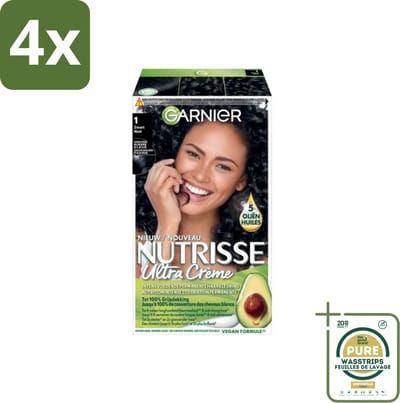 Garnier - Nutrisse Ultra Crème 1 - Haarkleuring - Zwart - Intens Voedend - Permanente Kleur - Voordeelverpakking - 4 stuks - Grijsdekking - Voedende haarkleur