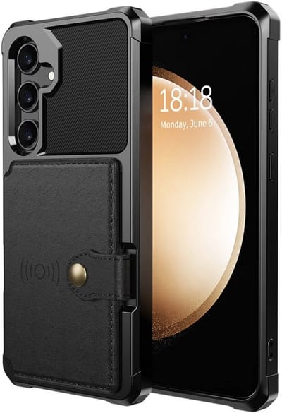 YPCd Hardcase Kaarthouder Hoesje – Geschikt voor Samsung Galaxy S24 – Shockproof Backcover met Pasjesvak en Drukknop – Magneet voor Autohouder – Zwart