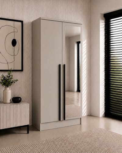Pro-meubels - Kledingkast Istanbul - 100 x 52 x 200 cm - Beige - 2 Deuren - 2 Lades - met spiegel - Slaapkamer