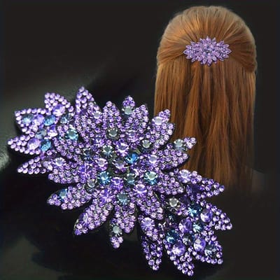 Vintage Minimalistische Strass Paardenstaart Clip Grote Haarpin Accessoire paars