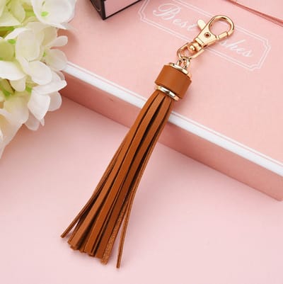 Sleutelhanger kwastje | leer (PU) - Unisex - tashanger - auto - leren keycord Licht bruin