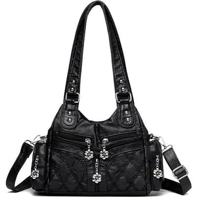 Sac de moto rétro en cuir souple, sac à bandoulière incliné pour femme black