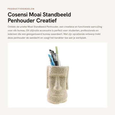 Dailygoods- Moai Standbeeld Penhouder - Bureau Organizer - Pennenbakje - Desk Organizer - Kantooraccessoires - Creatief Ontwerp - Duurzaam Kunststof - Pennenhouder
