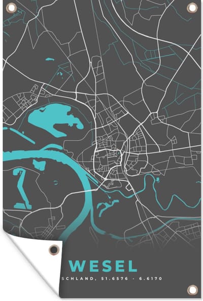 Muurdecoratie Duitsland – Blauw – Wesel – Stadskaart – Kaart – Plattegrond - 120x180 cm - Tuinposter - Tuindoek