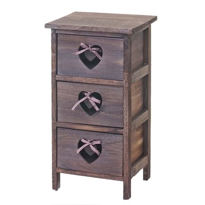 Commode Forli, ladekast, 3 lades met hartjes 55x29x25cm, shabby look, vintage ~ bruin