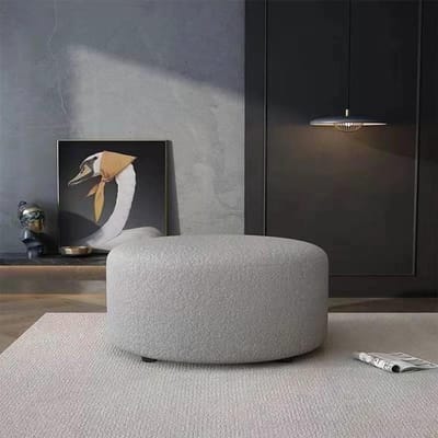 Ronde Voetenbank - Pluche Poef - Comfort Verhogend - Dikke Spons Vulling - 30 cm Diameter - Lichtgrijs