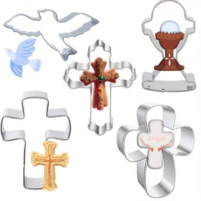 Set van 5 RVS uitsteekvormen - Kerk - Geloofsdag - Kruis - Kelk - Koekjesvormpjes Set