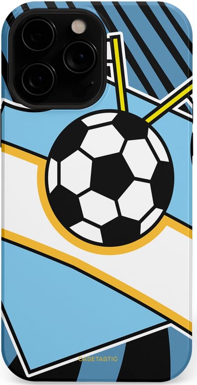 Casetastic hoesje geschikt voor Apple iPhone 13 Pro Max - MagSafe - Dubbellaagse bescherming - Kampioensbal - Fashion Case - Lichtblauw Zwart Wit
