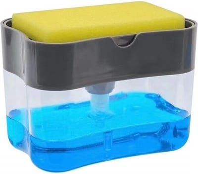 Zeep Dispenser -  2 in 1 Vloeibaar Schuurmiddel Dispenser -  Handmatige sponszeepdispenser - Druk Type Vloeibare Zeepdoos - Inclusief Gratis Spons