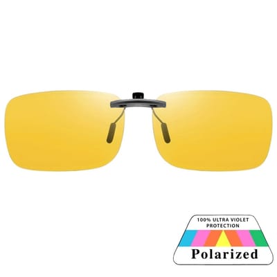 Fako Sunglasses - Clip On Voorzet Zonnebril Gun Metal In Box - Overzet Clip-on - Polariserend - Polarized - Medium - 135x40mm - Geel