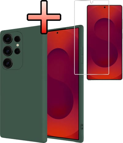 Hoesje - Met Screenprotector - Geschikt voor Samsung Galaxy S25 Ultra - Sterk & Shockproof - Back Cover - Siliconen Case - Telefoon Hoes - Donkergroen