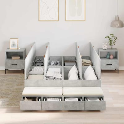 vidaXL - Opbergbedframe - met - lade - Beton - Grijs - 120 - cm - Bewerkt - hout