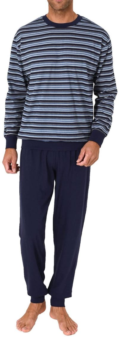 Lange Normann herenpyjama met manchetten in een gestreepte look - ook in grote maten