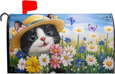 Brievenbushoes Lente - Decoratieve Post Cover - Brievenbus Versieren - Magnetische Bevestiging - 45 x 50 cm - Bloemen Kat