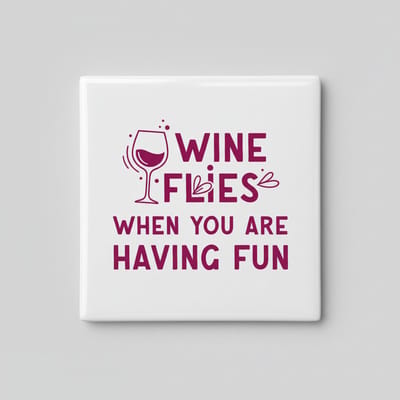 Wine Flies When You Are Having Fun Tekst Decoratieve Tegel 15×15 cm – Grappige Wandtegel voor Wijnliefhebbers, Keuken & Bar Decor