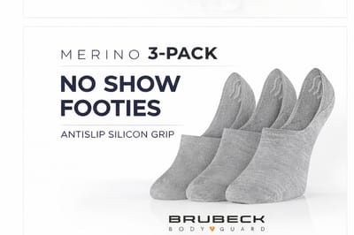 Brubeck Merino Sneakersokken / Footies – No Show Sokken – 3 Pack – Antislip Silicon Grip – Unisex Grijs 35/37