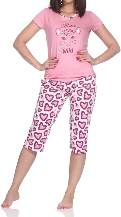 Normann dames capri pyjama korte mouw pyjama met dierenprintmotief – ook in grote maten