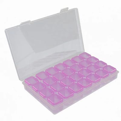 Opbergdoos - Diamond painting organizer - 28 vakjes - Kralen opbergbox - Transparant roze - Sorteren op kleur - 17x10cm Jonyx