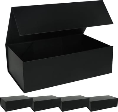 Grote Zwarte Geschenkdoos met Magnetische Sluiting - 35x21x11,2 cm - 5 Stuks - Geschenkverpakking voor Bruidsmeisjes & Groomsman - Rechthoekige Opbergdoos - Gemakkelijk Opvouwbaar