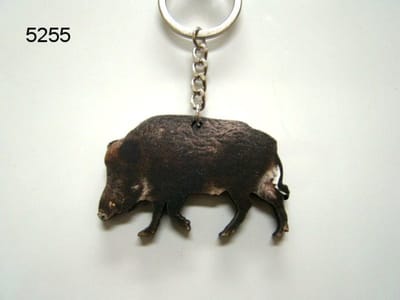 Geharo Houten Sleutelhanger wild zwijn - 4 x 6 cm - met afbeelding