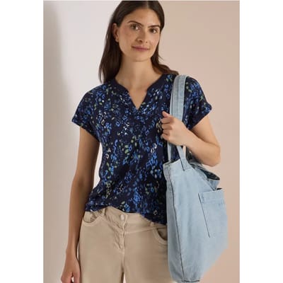 Shirt met split in de hals en print