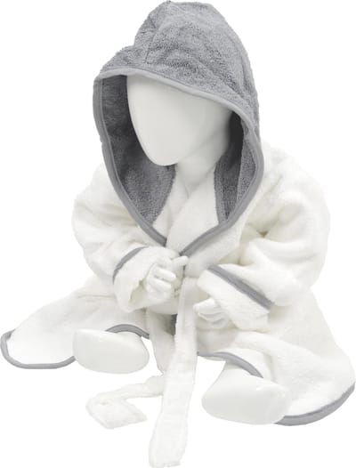 ARTG® Babiezz - Baby Badjas met Capuchon -  Wit - Antraciet Grijs  - Maat  80-92