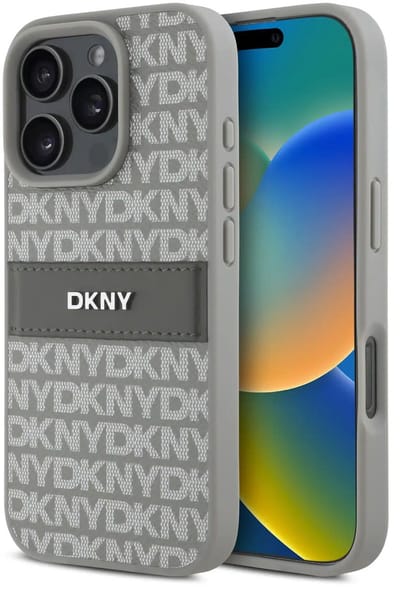 DKNY - Backcover iPhone 16 Pro - Repeat Pattern Tonal Stripe - Beige
