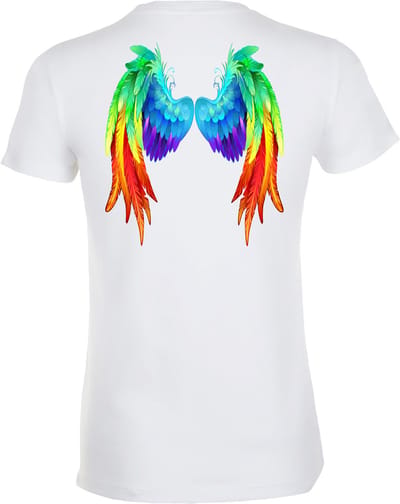 Dames T-shirt Regenboog Vleugels | Love for all | Gay Pride | Regenboog LHBTI | Wit dames | maat XS
