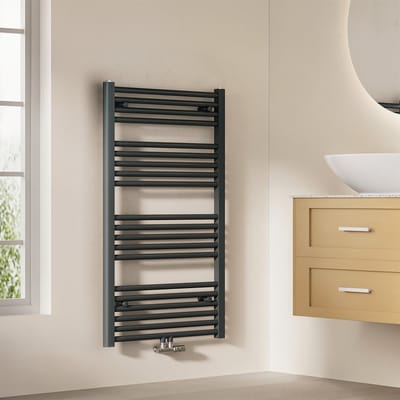 EMKE Handdoekradiator - 100x60 cm - 498 W - Mat Antraciet - CV Badkamer Radiator - Midden/ Zij- Aansluiting