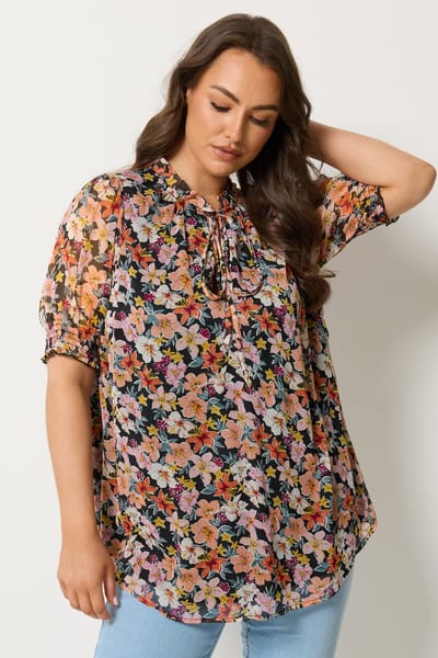 Yours Roze Bloemenprint Blouse Met Ruche Bij De Hals Size 42